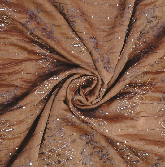 Earth-Toned Chanderi Silk with Intricate Silver Zari & Sequin Detail