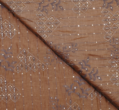 Earth-Toned Chanderi Silk with Intricate Silver Zari & Sequin Detail