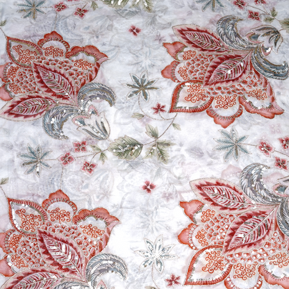 Ethereal Coral & Silver Embellished Viscose Organza