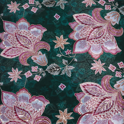 Enchanted Forest Floral Viscose Organza with Sequin Highlights