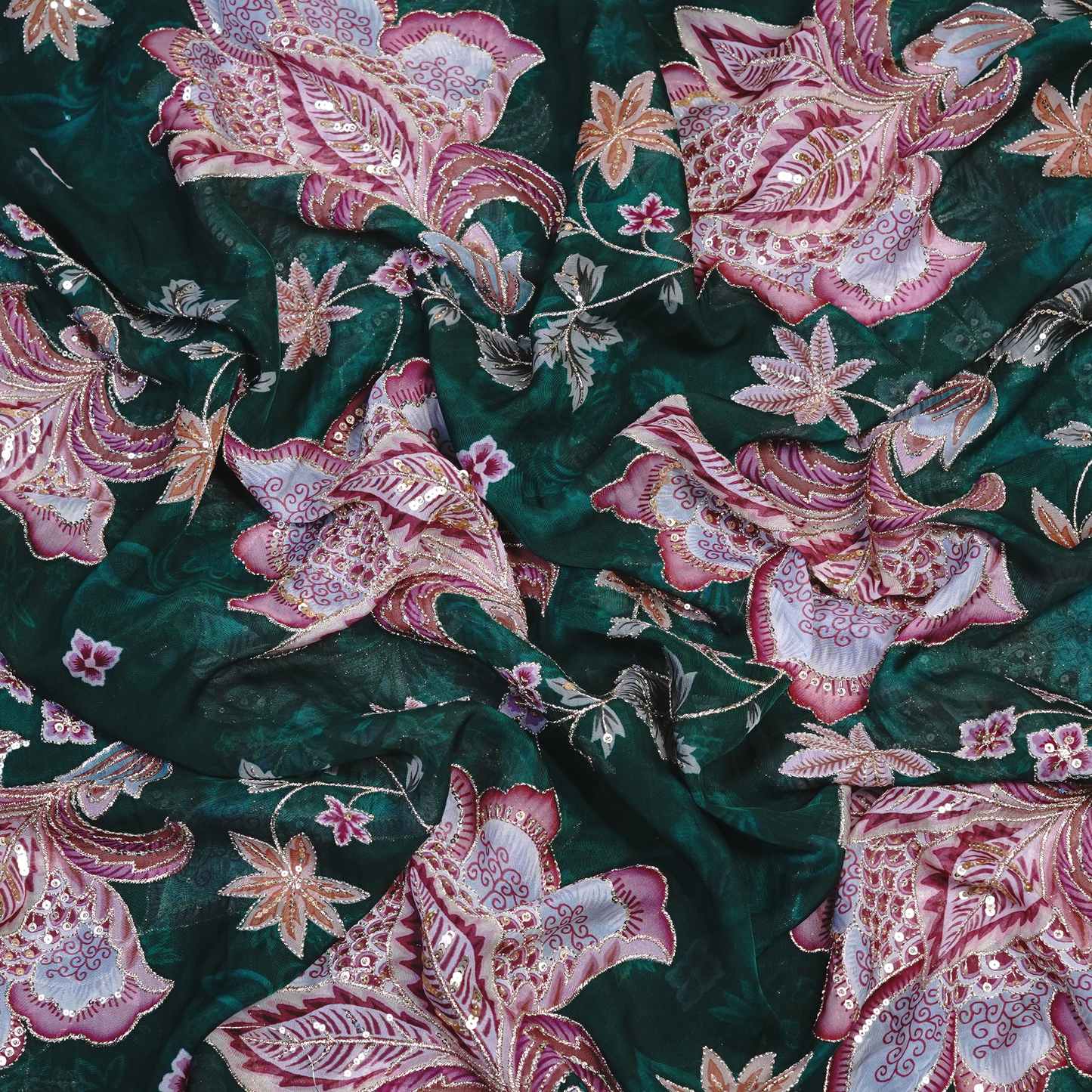 Enchanted Forest Floral Viscose Organza with Sequin Highlights