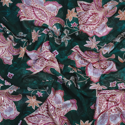Enchanted Forest Floral Viscose Organza with Sequin Highlights