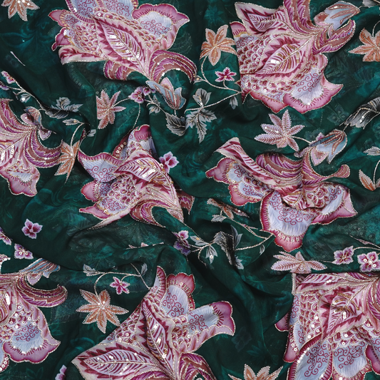 Enchanted Forest Floral Viscose Organza with Sequin Highlights