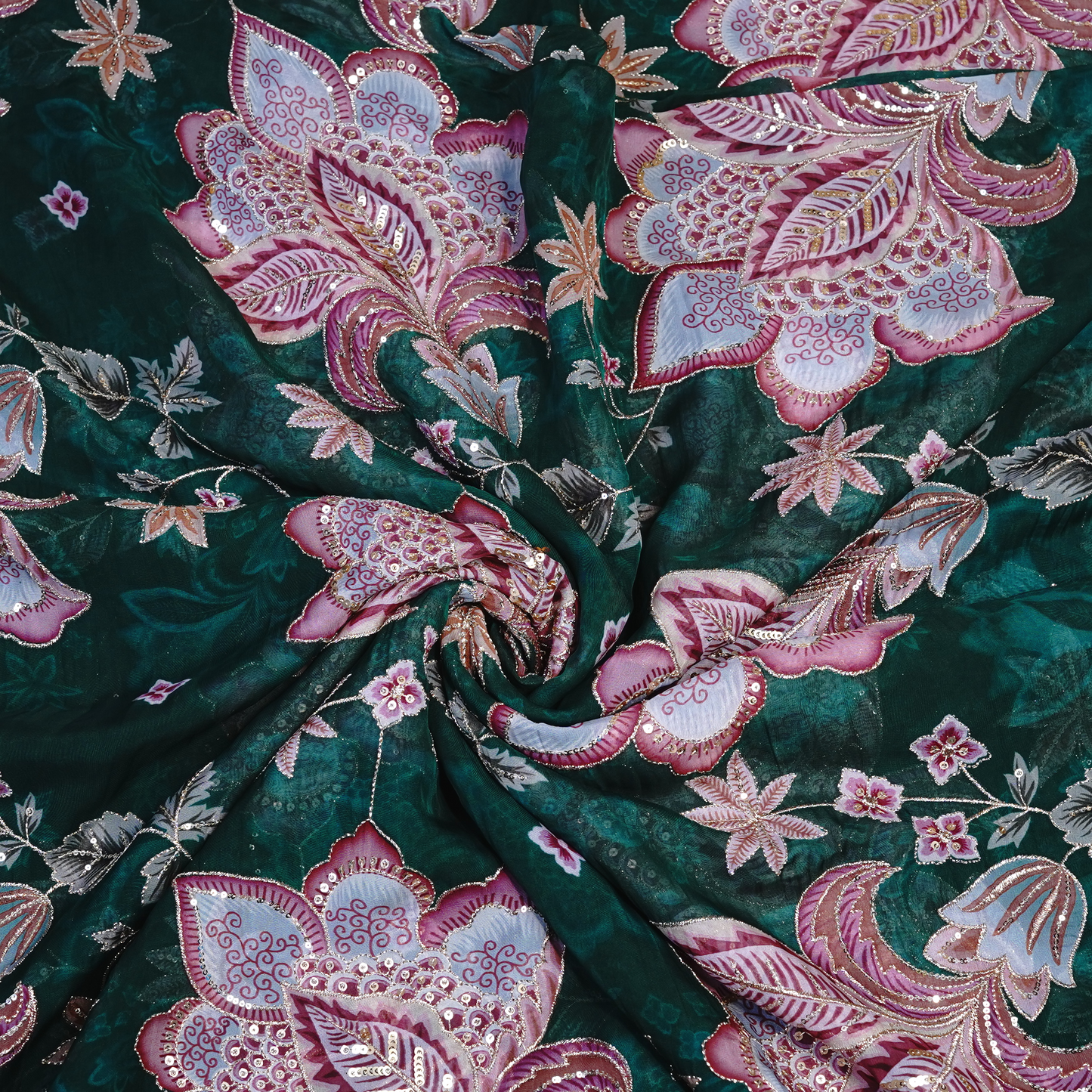 Enchanted Forest Floral Viscose Organza with Sequin Highlights