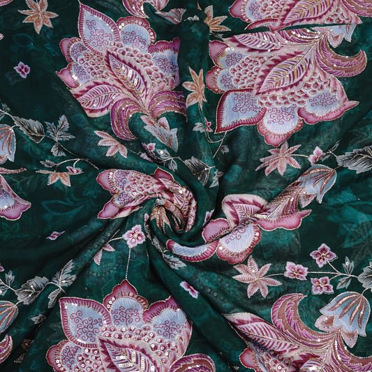 Enchanted Forest Floral Viscose Organza with Sequin Highlights