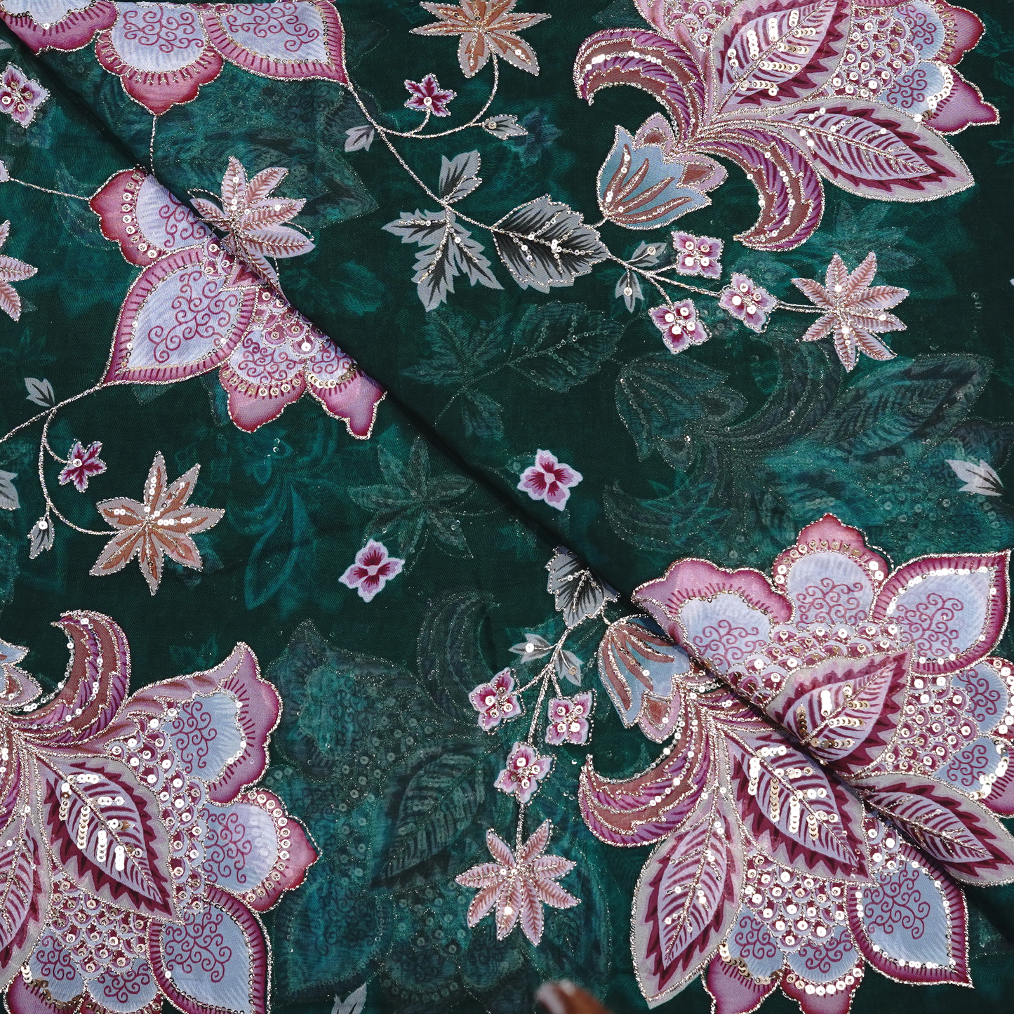 Enchanted Forest Floral Viscose Organza with Sequin Highlights