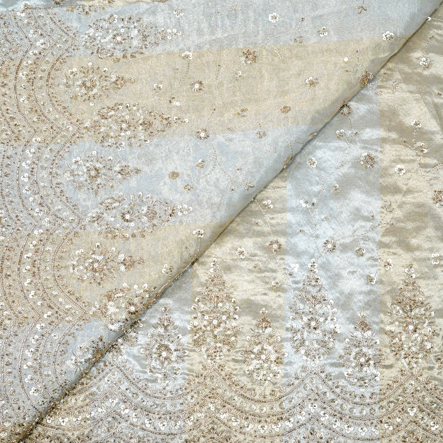 Celestial Gilded Tissue with Scalloped Zari Embroidery