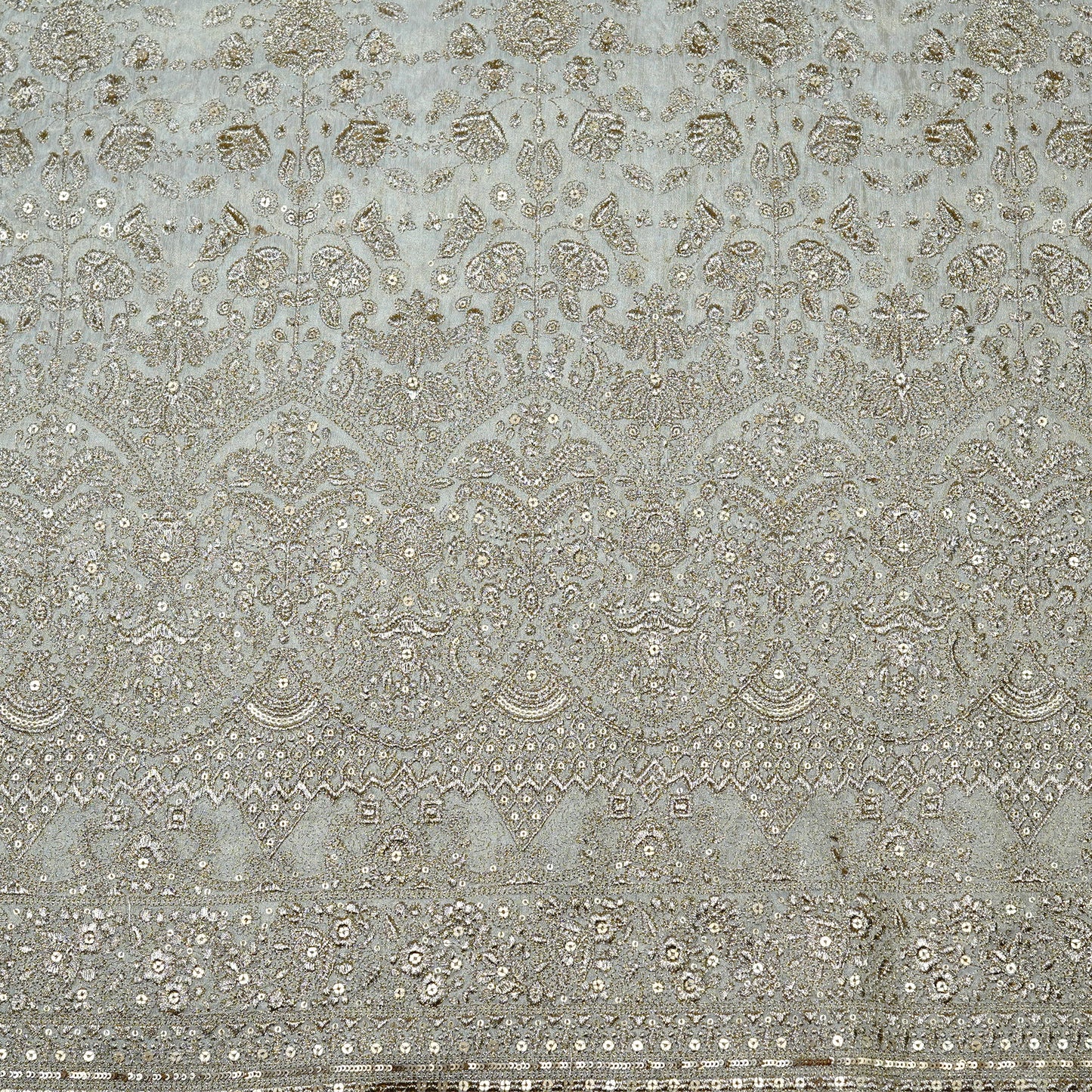 Elegant Embellished Tissue Fabric with Intricate Floral Pattern