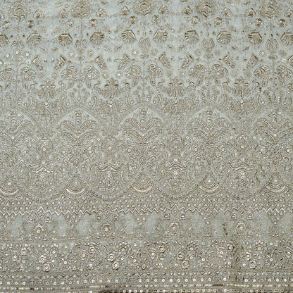 Elegant Embellished Tissue Fabric with Intricate Floral Pattern