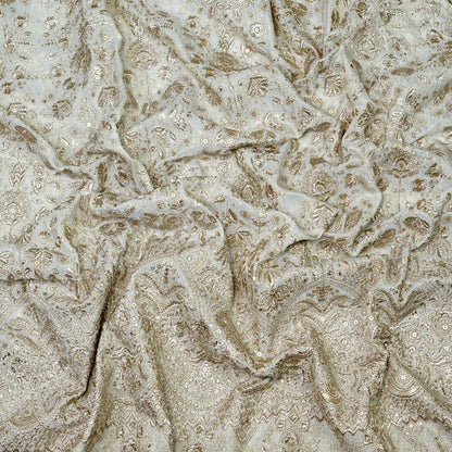 Elegant Embellished Tissue Fabric with Intricate Floral Pattern