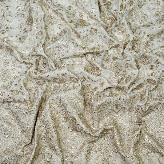 Elegant Embellished Tissue Fabric with Intricate Floral Pattern