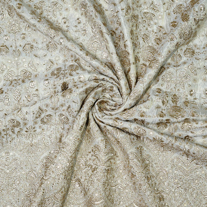 Elegant Embellished Tissue Fabric with Intricate Floral Pattern