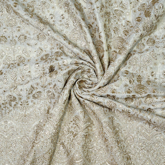 Elegant Embellished Tissue Fabric with Intricate Floral Pattern