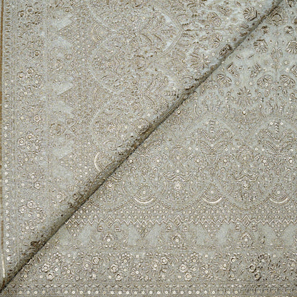 Elegant Embellished Tissue Fabric with Intricate Floral Pattern