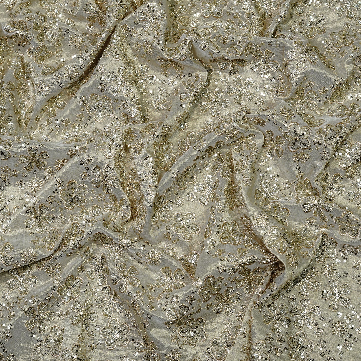 Shimmering Floral Sequin Tissue Fabric