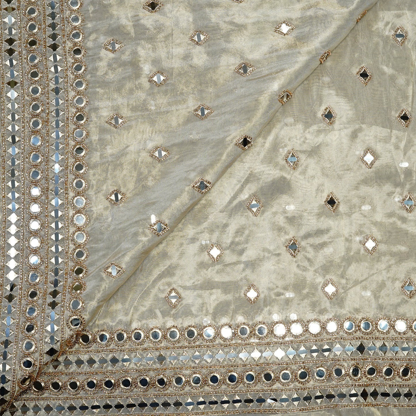 Elegant Mirror Work Tissue Fabric