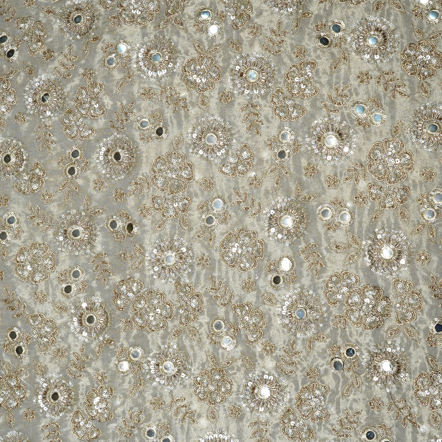 Premium Mirror Work Tissue Fabric with Zari Embroidery