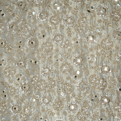 Premium Mirror Work Tissue Fabric with Zari Embroidery