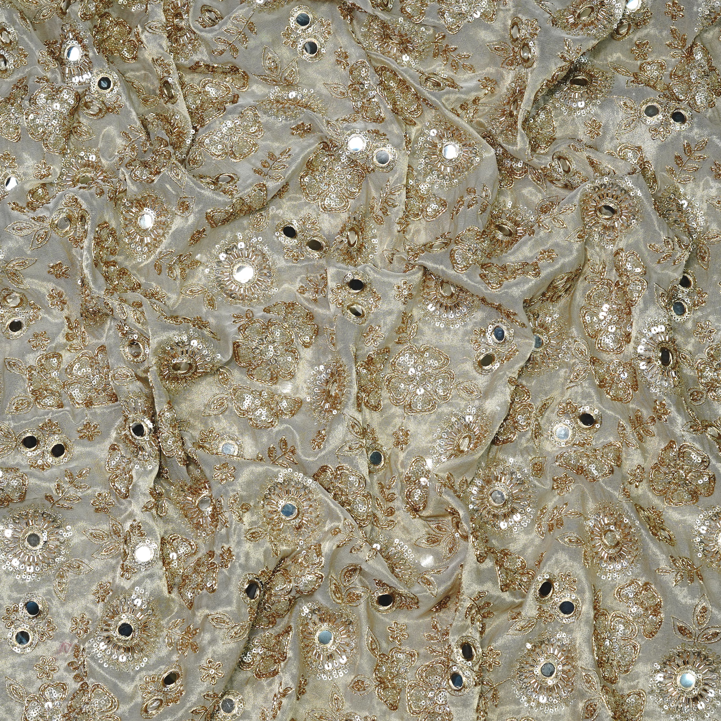 Premium Mirror Work Tissue Fabric with Zari Embroidery