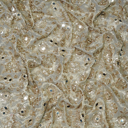 Premium Mirror Work Tissue Fabric with Zari Embroidery
