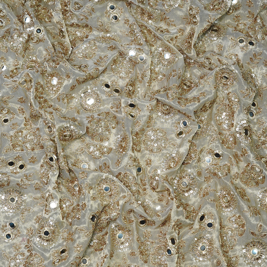 Premium Mirror Work Tissue Fabric with Zari Embroidery