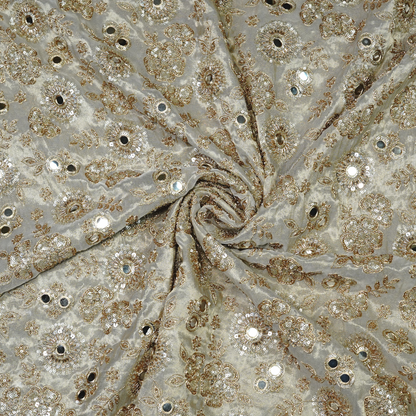 Premium Mirror Work Tissue Fabric with Zari Embroidery