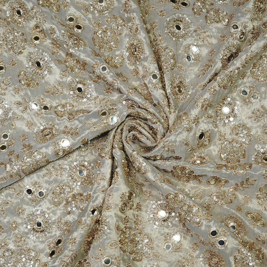 Premium Mirror Work Tissue Fabric with Zari Embroidery
