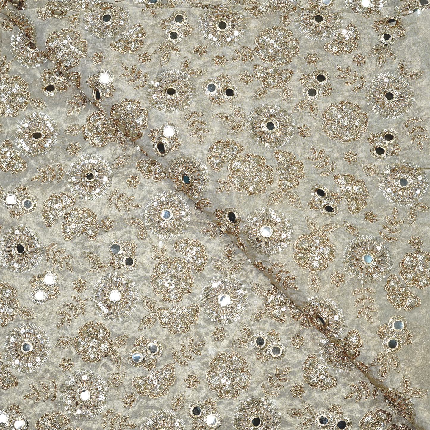 Premium Mirror Work Tissue Fabric with Zari Embroidery