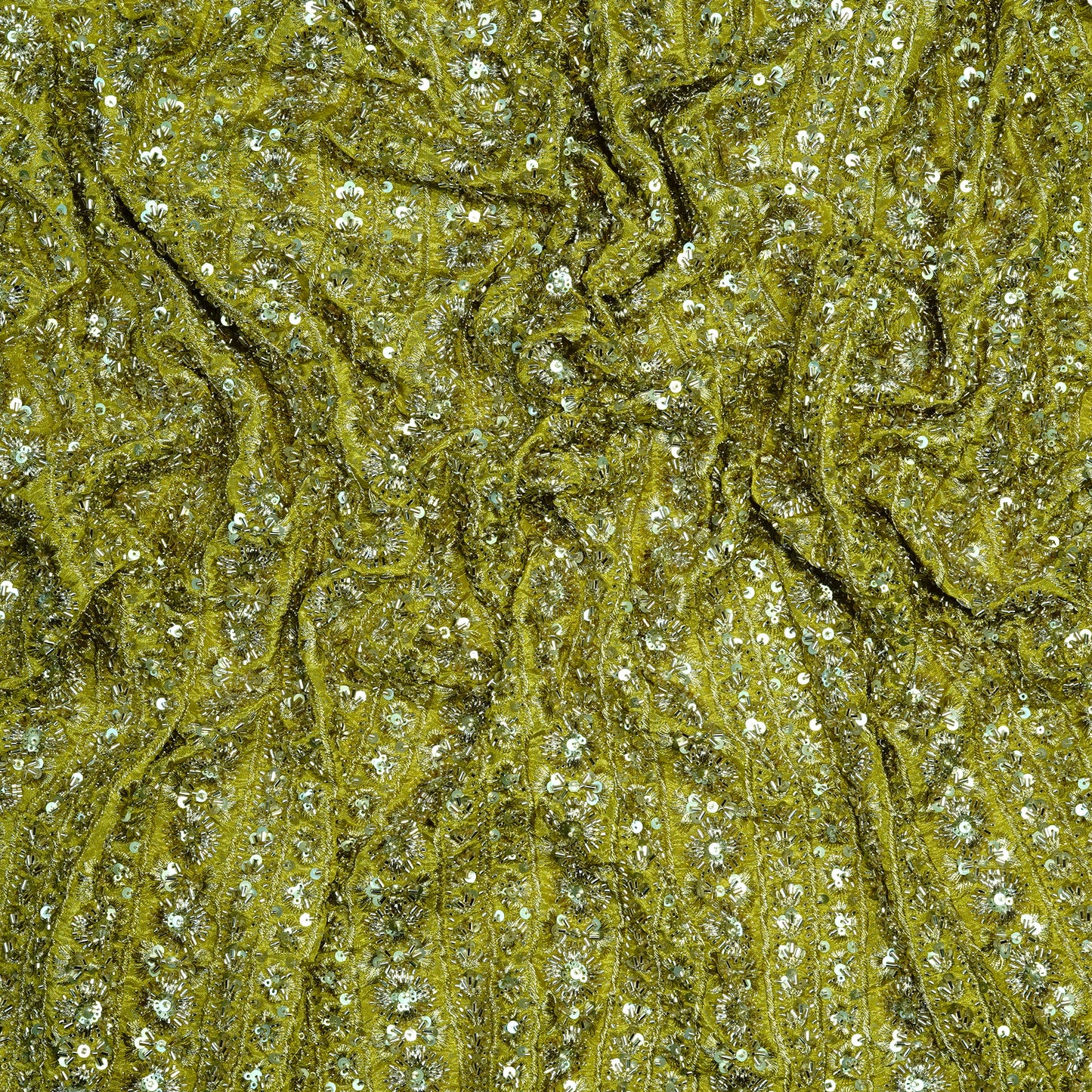 Radiant Yellow Gold Striped Embellished Tissue Fabric