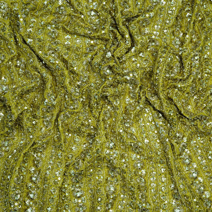 Radiant Yellow Gold Striped Embellished Tissue Fabric