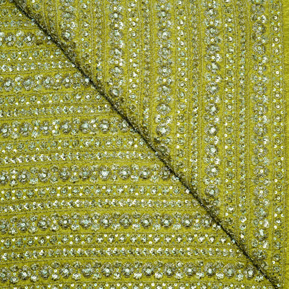 Radiant Yellow Gold Striped Embellished Tissue Fabric