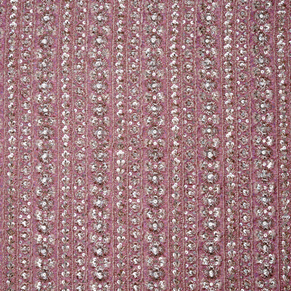 Blush Pink Striped Sequin Embellished Tissue Fabric