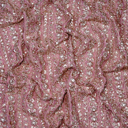 Blush Pink Striped Sequin Embellished Tissue Fabric