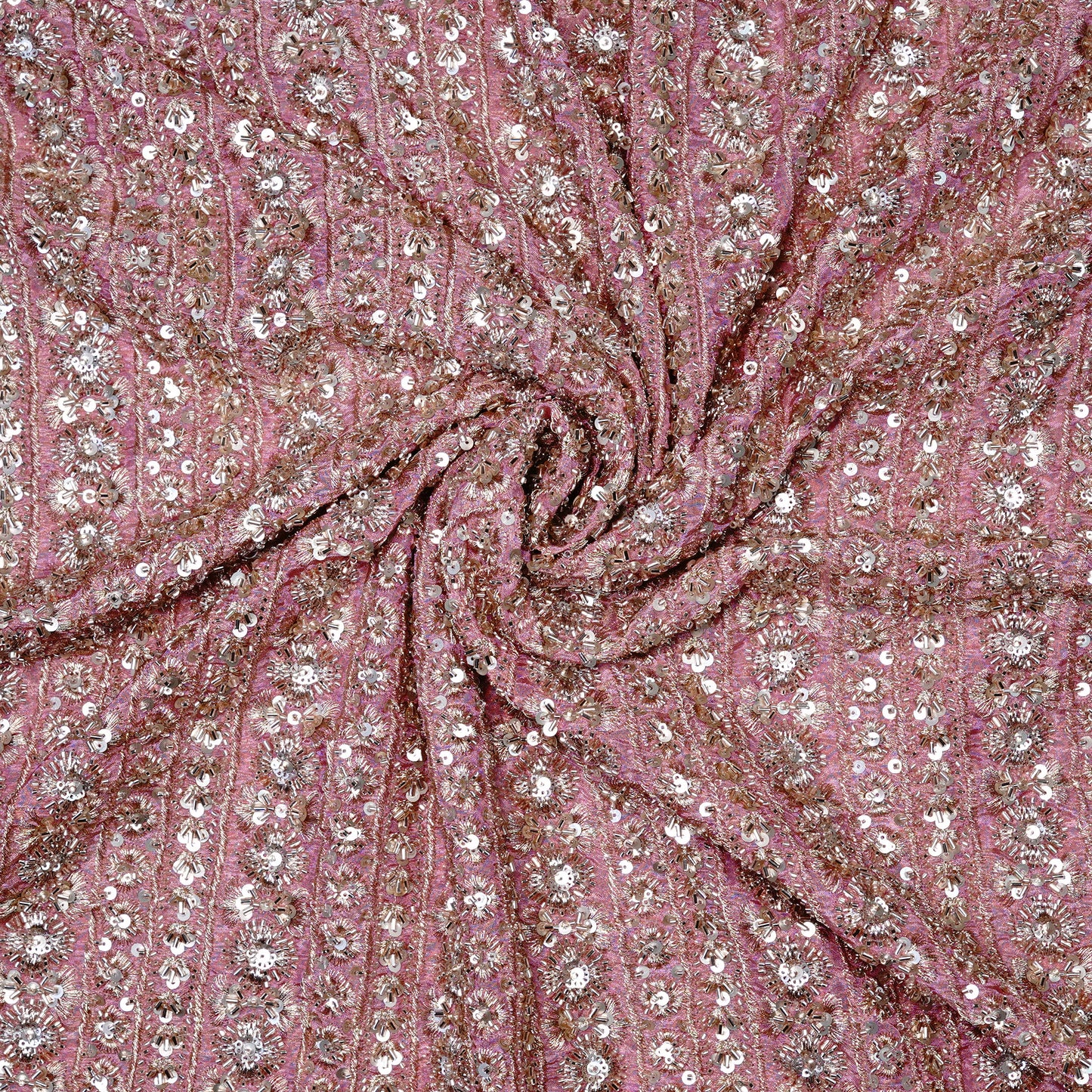 Blush Pink Striped Sequin Embellished Tissue Fabric