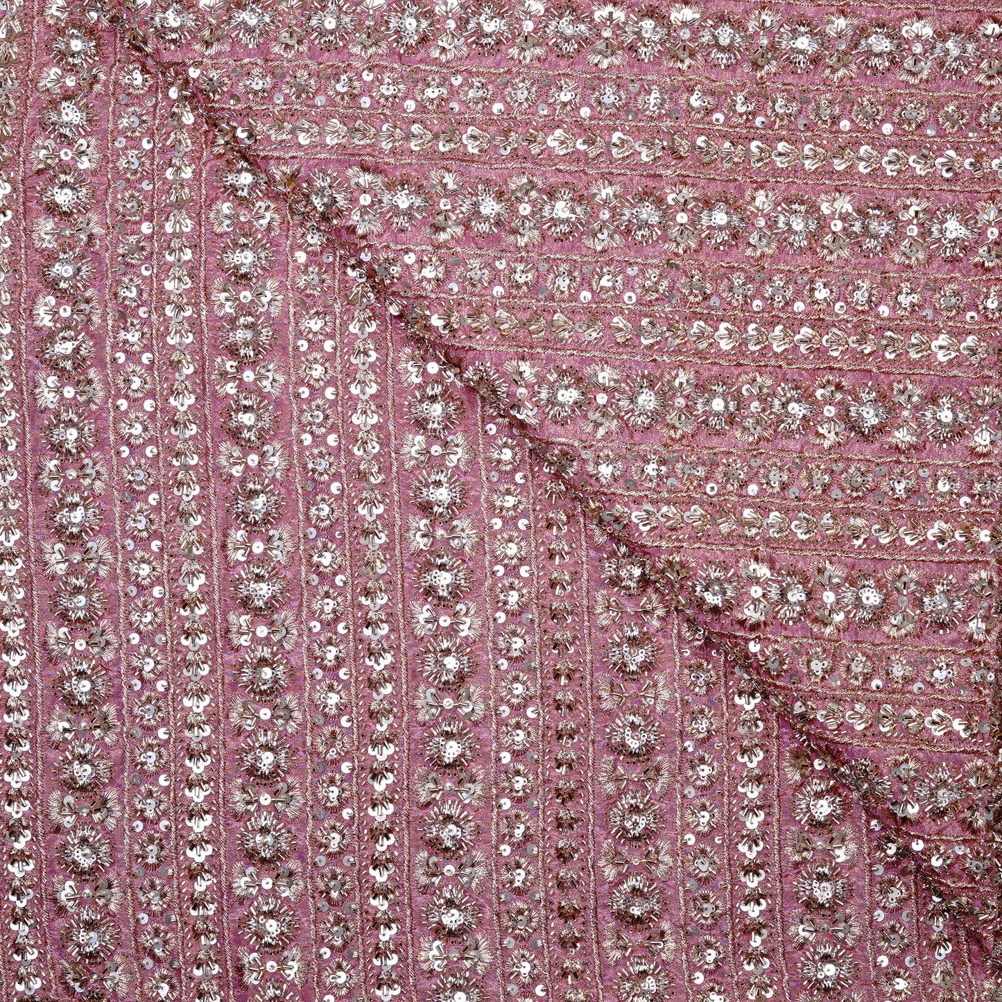 Blush Pink Striped Sequin Embellished Tissue Fabric