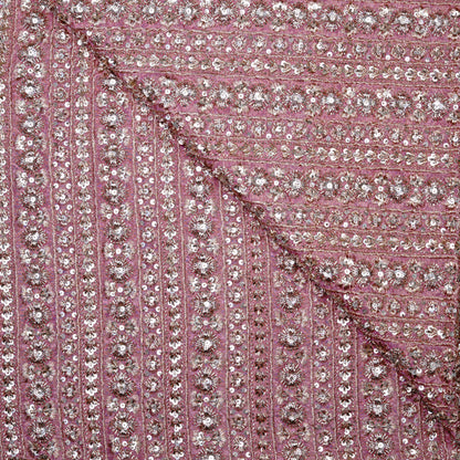 Blush Pink Striped Sequin Embellished Tissue Fabric