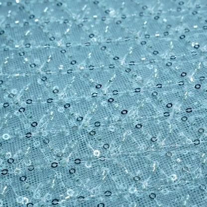 Elegant Ice Blue Embellished Net Fabric
