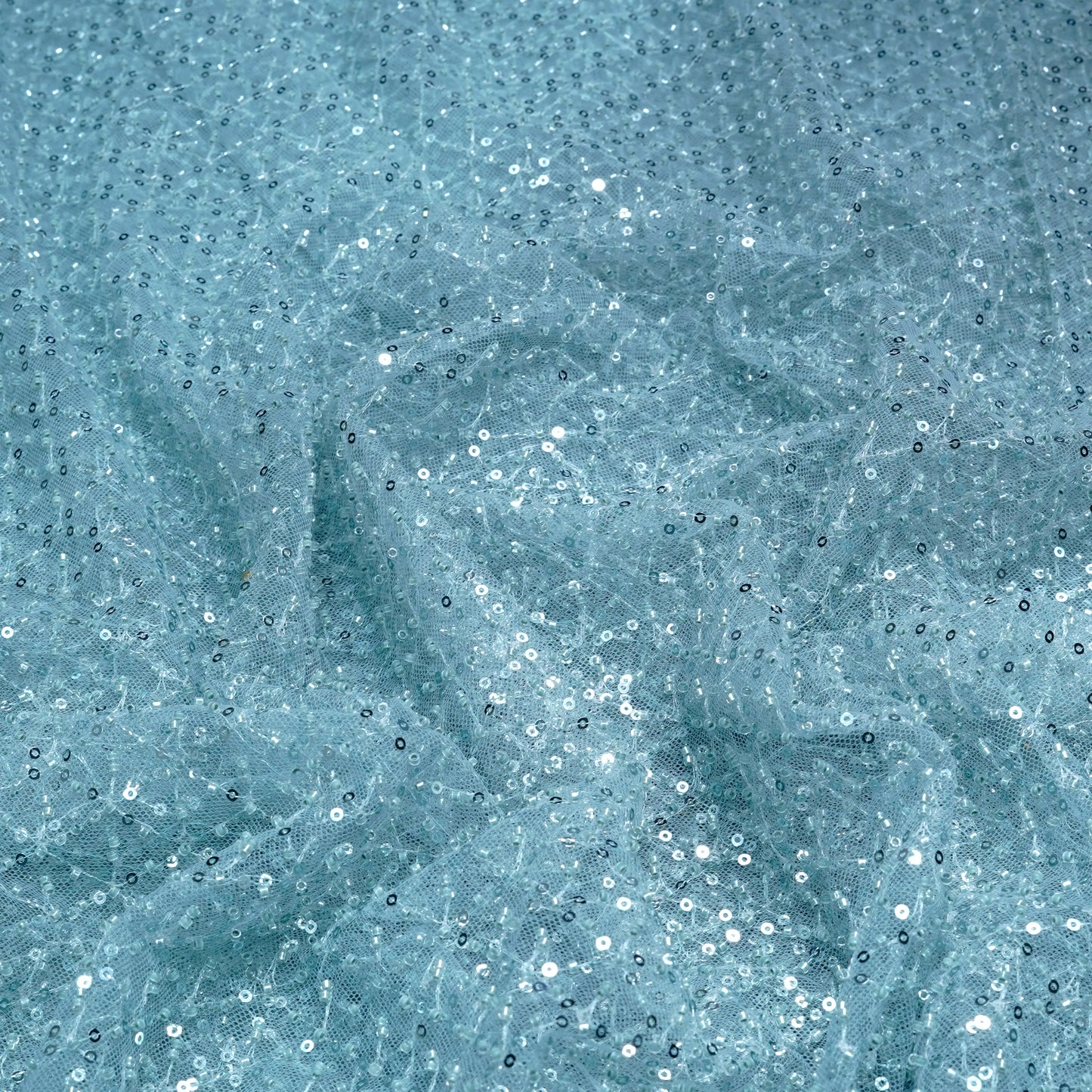 Elegant Ice Blue Embellished Net Fabric