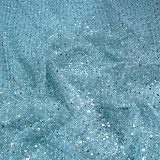 Elegant Ice Blue Embellished Net Fabric