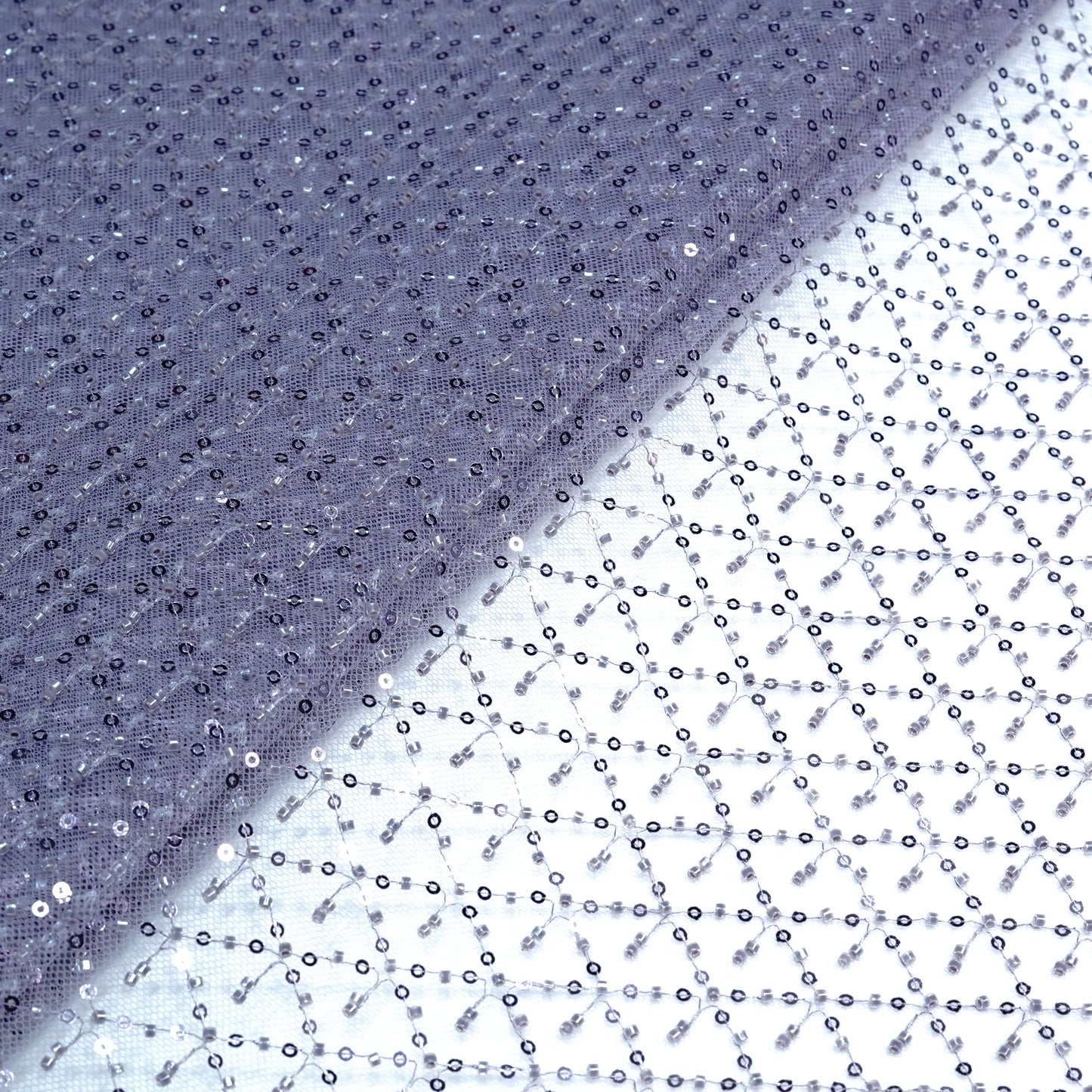 Elegant Lavender Shimmer Net Fabric