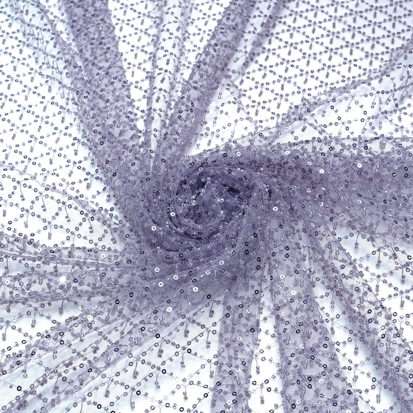 Elegant Lavender Shimmer Net Fabric