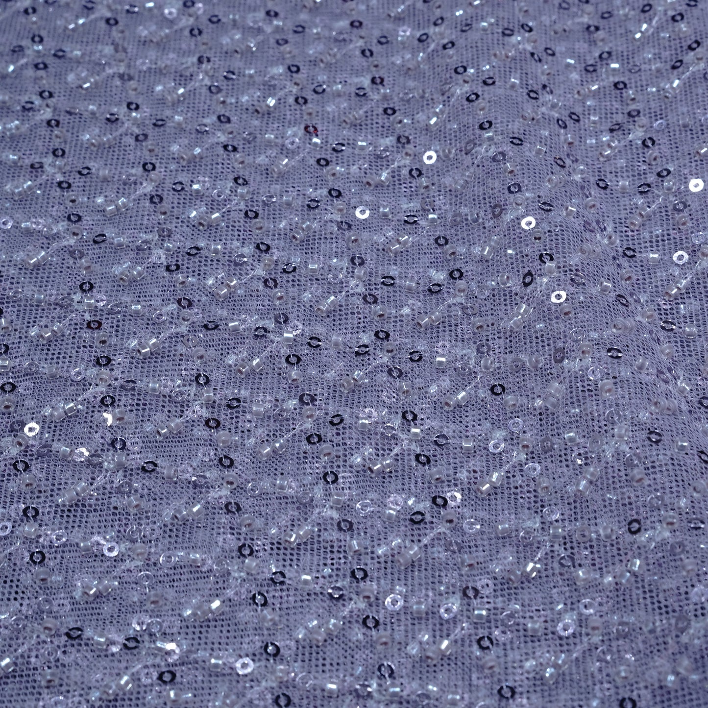Elegant Lavender Shimmer Net Fabric
