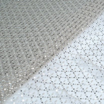 Elegant Ivory Shimmer Embellished Net Fabric