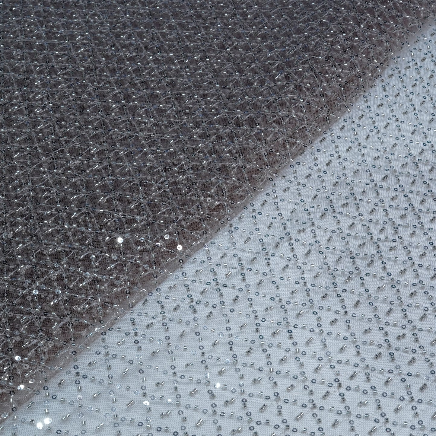 Elegant Dusty Mauve Embellished Net Fabric