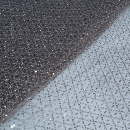 Elegant Dusty Mauve Embellished Net Fabric