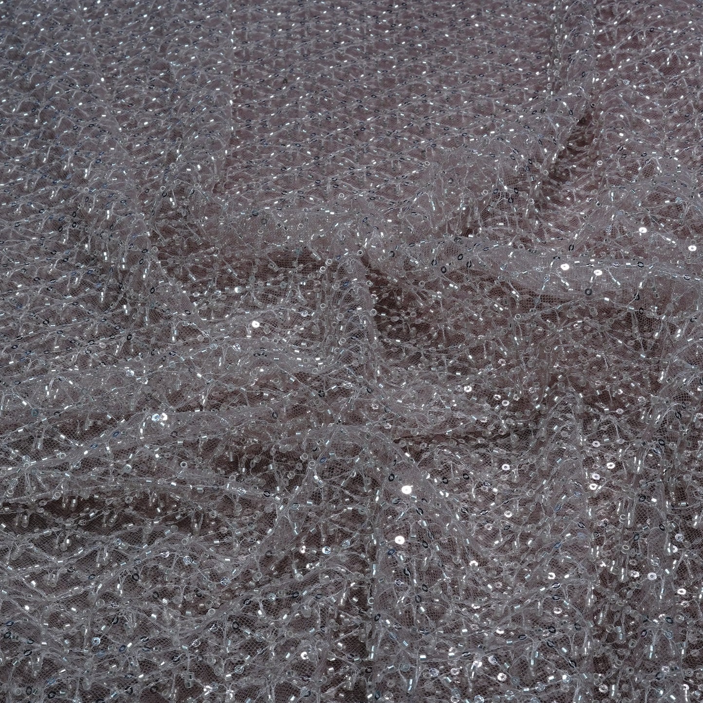 Elegant Dusty Mauve Embellished Net Fabric