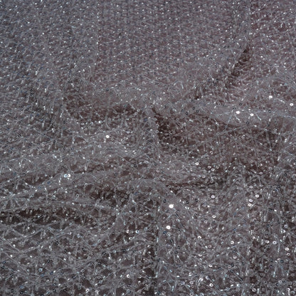 Elegant Dusty Mauve Embellished Net Fabric