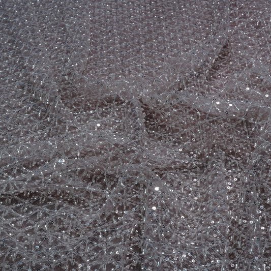 Elegant Dusty Mauve Embellished Net Fabric