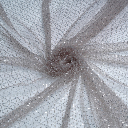 Elegant Dusty Mauve Embellished Net Fabric