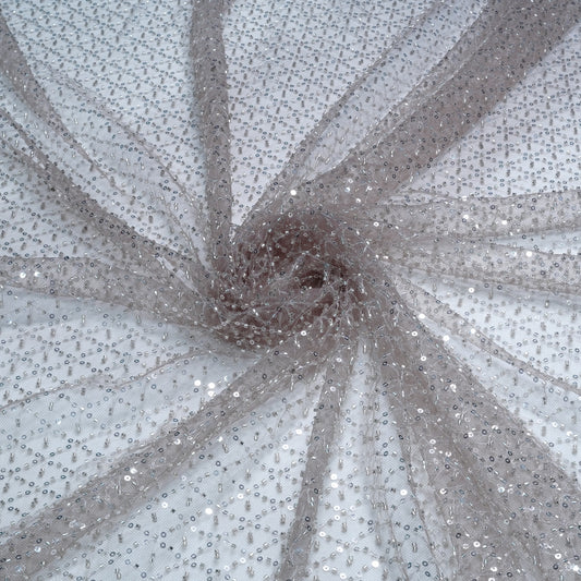 Elegant Dusty Mauve Embellished Net Fabric